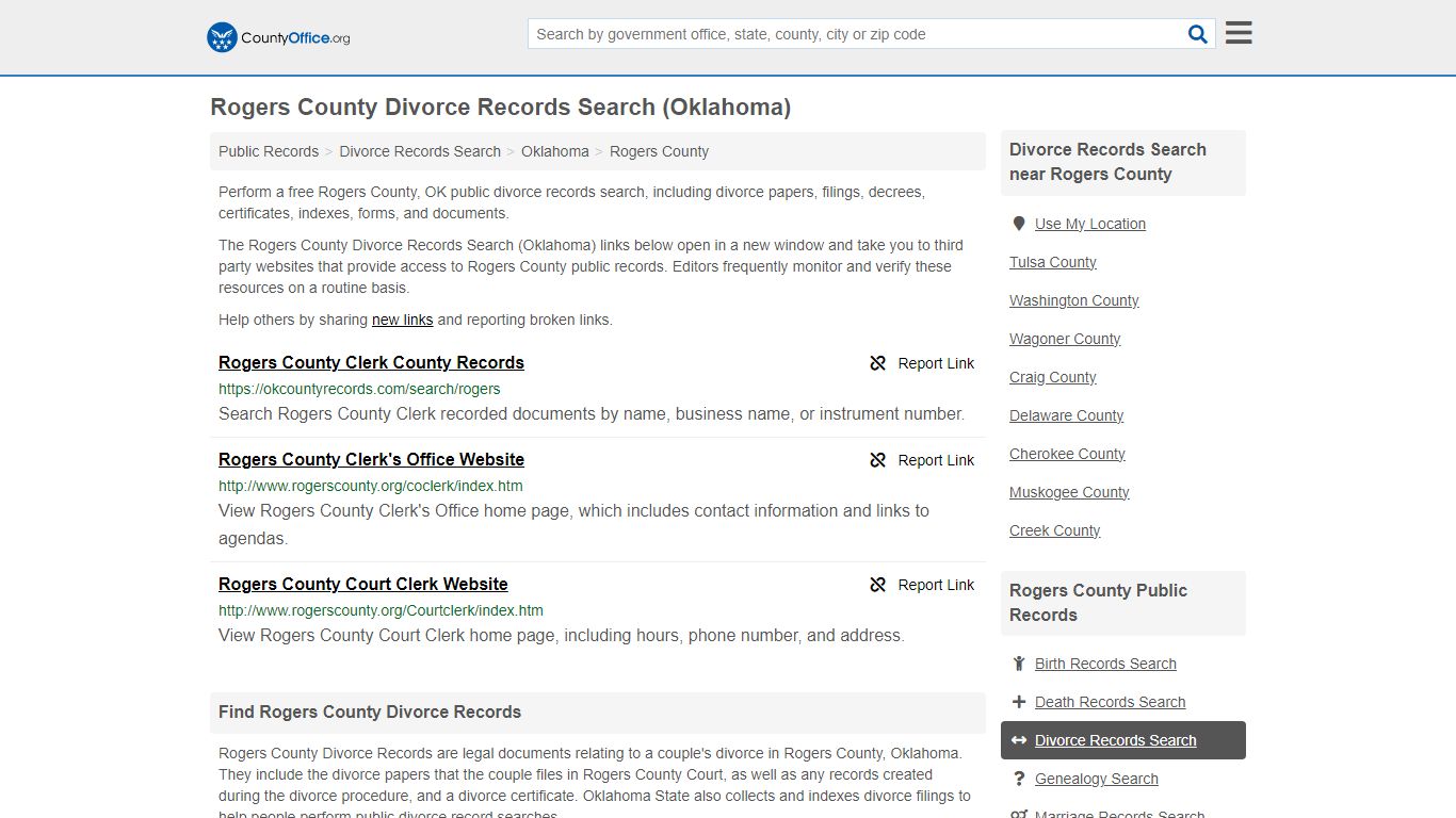 Rogers County Divorce Records Search (Oklahoma) - County Office