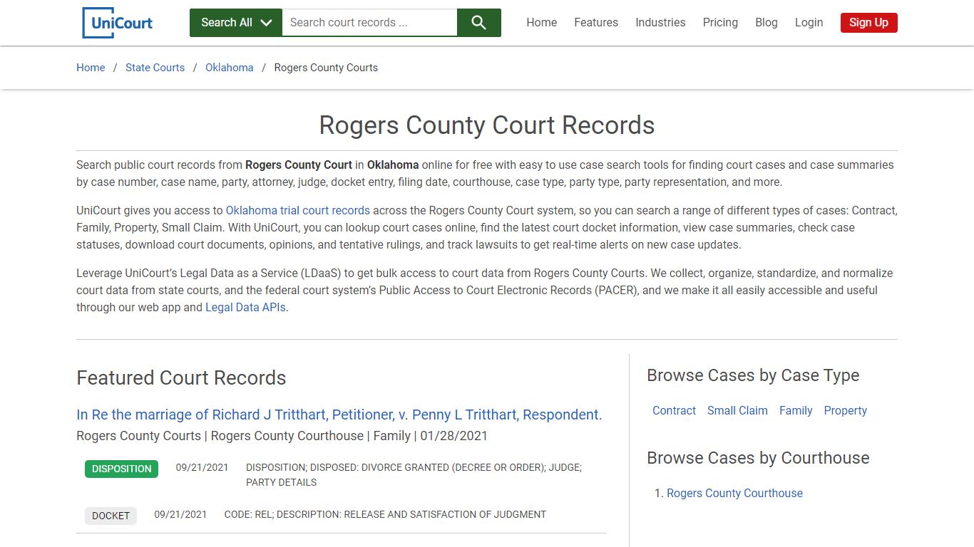 Rogers County Court Records | Oklahoma | UniCourt